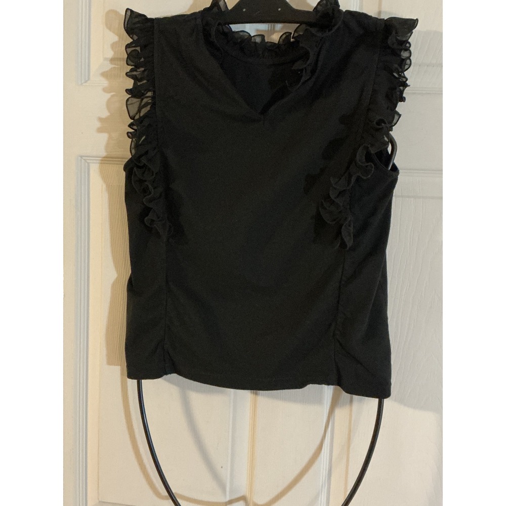 Strut & Bolt Womens Black Ruffle Trim Sleeveless Knit Top T-6334-H Size M